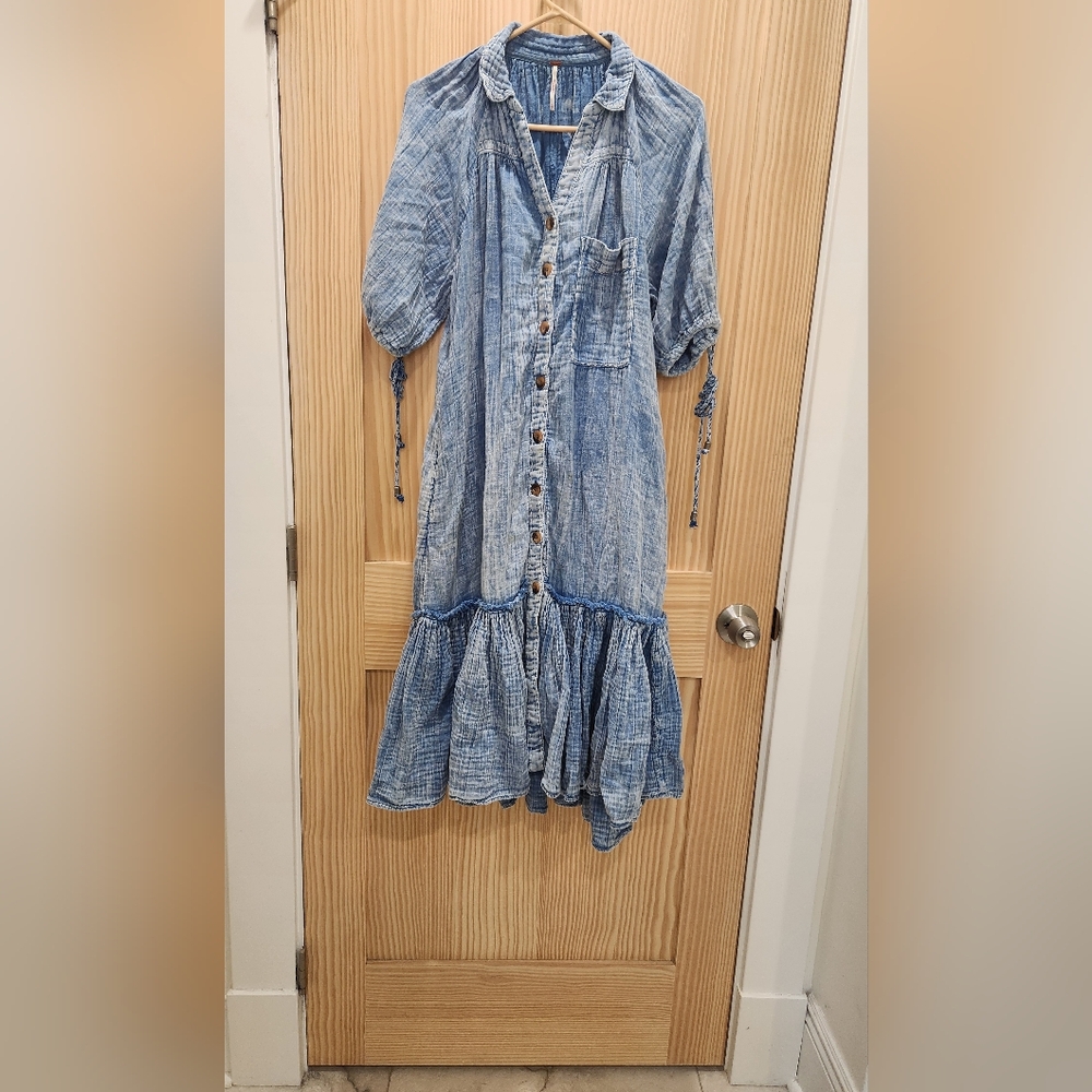 Blue Button-Down Maxi Dress